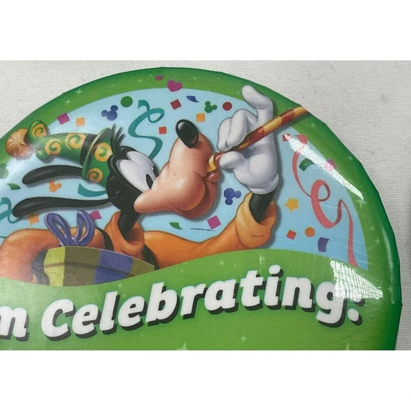 4 Disneyland I'm Celebrating Button Pin Goofy Disney Parks Resort Souvenir 3" - Picture 2 of 5